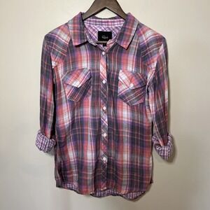 Rails Women's Plaid Button Up‎ Shirt Pink Purple Gingham Lining Large